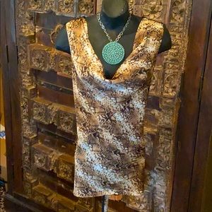 Python Snake Print Silky  Belted Cowl Neck Tunic